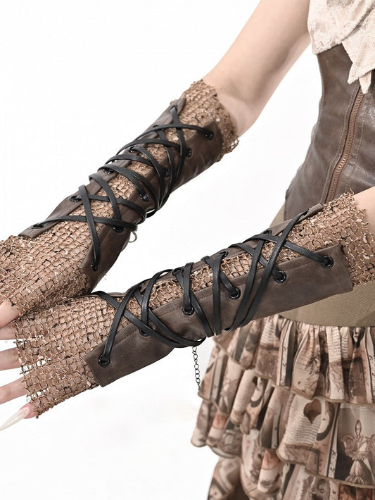 Wasteland Punk Lace-up Detail Brown Sleeves