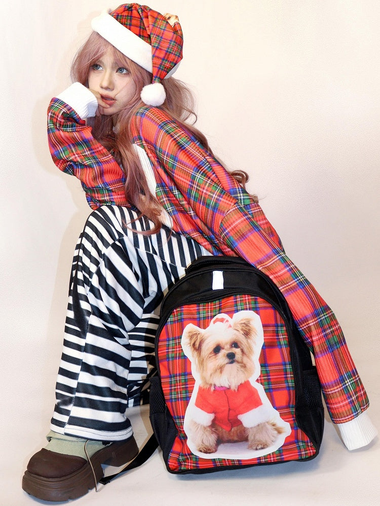 Plaid Puppy Hat Muster Druck Weihnachten Rot