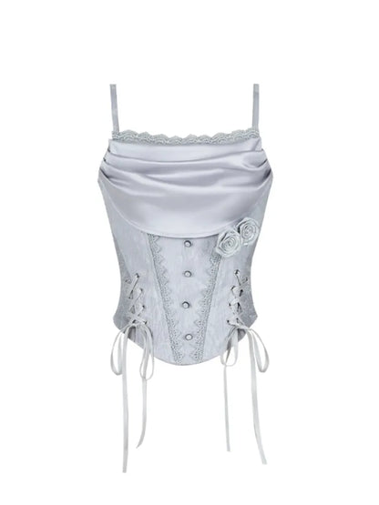 cowl Corset Witch Neckline Gray Lolita Boned Top Silver