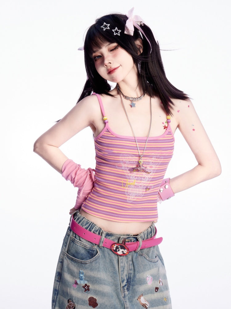Scoop Top Neckline Ginger/Pink Stripes Cami Slim-fitting