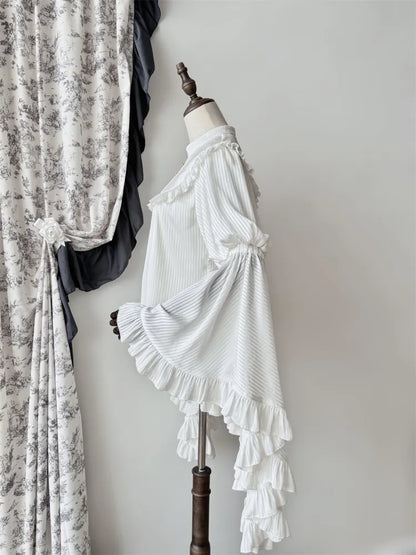 Blouse White Flounce Gothic Sleeves Bell Trim