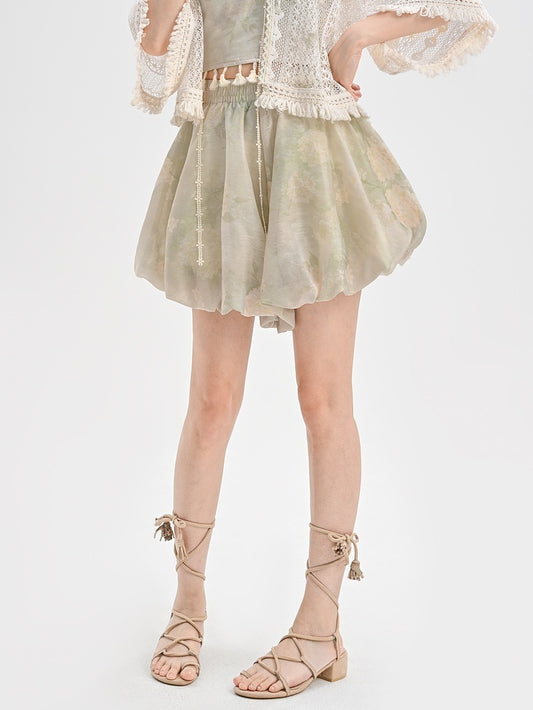 Dye Shorts Light Green Elastic Waist Tie