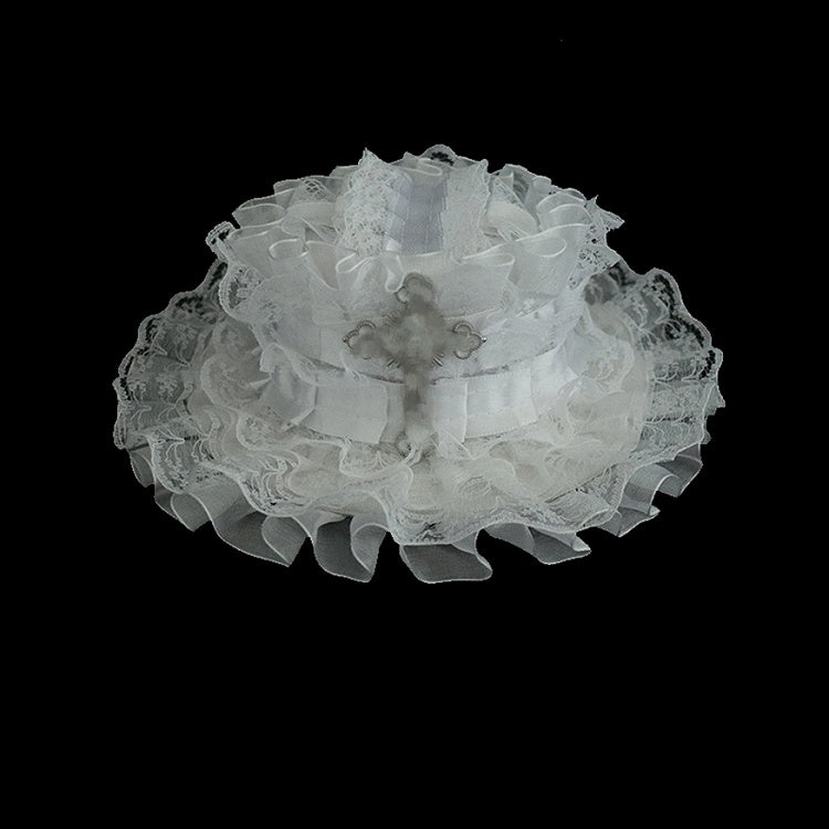 Cross White Lace Mini Hat Decorated Trim