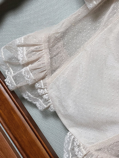 Beige Square Neckline Short Sleeves Blouse