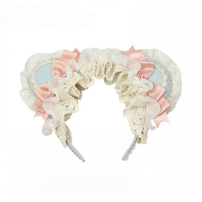 Lace Ear and Details Sweet with KC Lolita Pink/Green/Brown Bear Bow