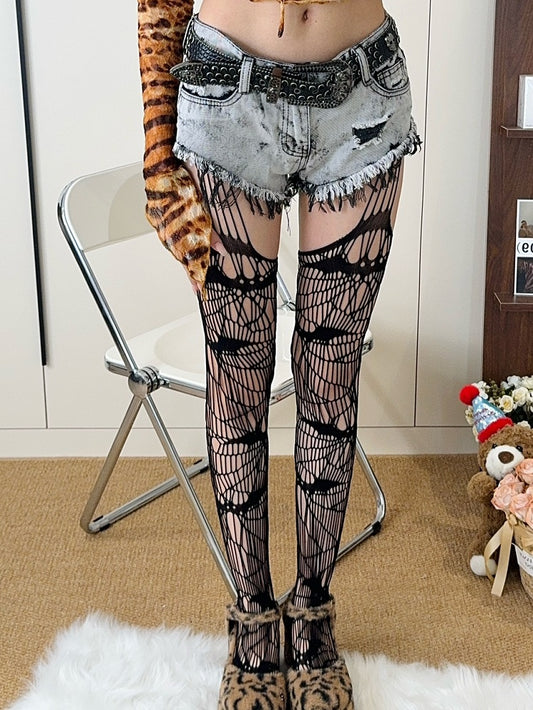 Stockings Design Y2K Cut-out Suspender Black/White