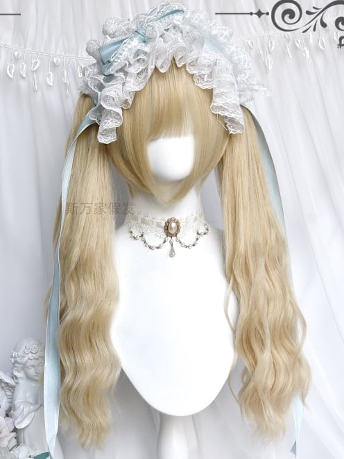 Two Bangs Claw Wigs Clips With Wavy Blonde + Ponytails Shirt