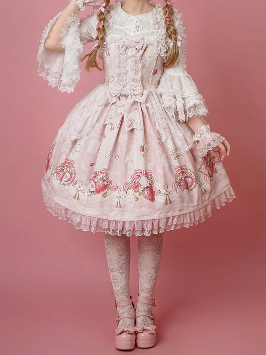 Print Sweet Skirt Strawberry Pink Jumper Lolita