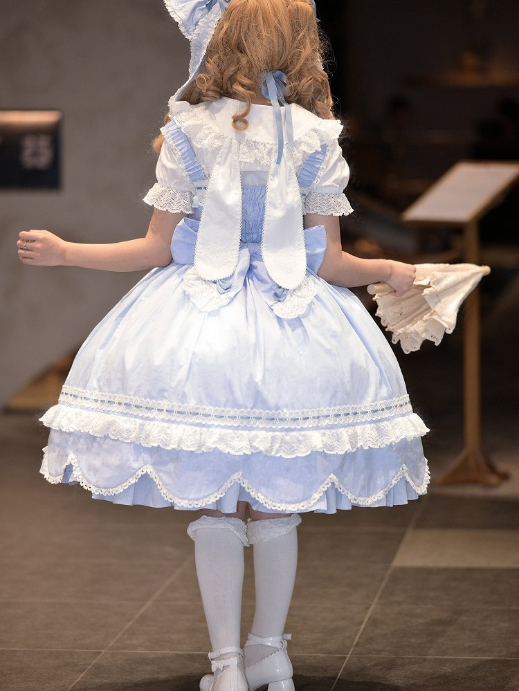 Lolita Old Edge Blue Jumper Dress Skirt School Trim Scalloped Hem