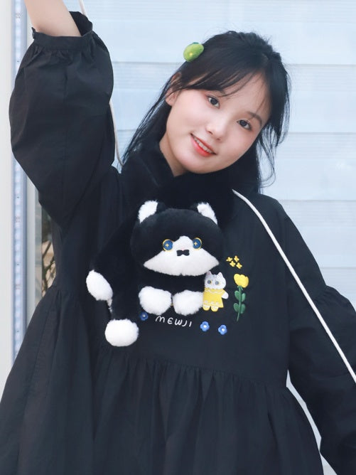 Écharpe en peluche noire à motif de chat mignon