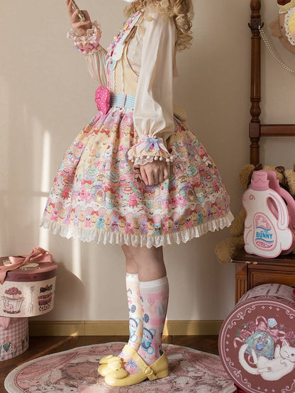 Desserts Gummy Sweet Dress Print and Overall Bear Yellow Lolita