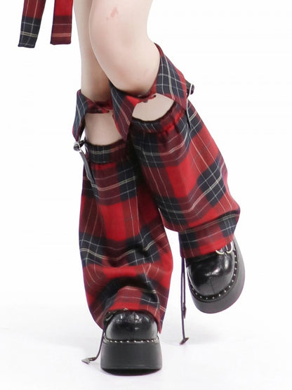 Red and Black Plaid  Leg Warmers