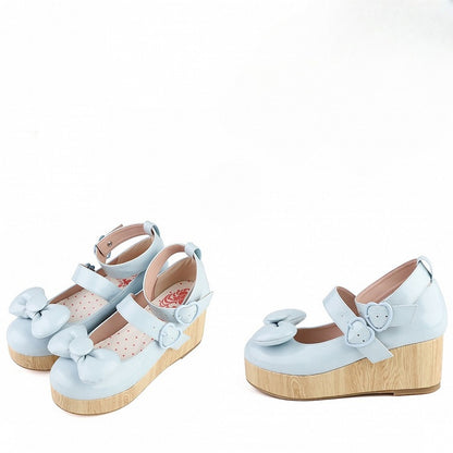 Heart Shoes Sweet Blue Buckles Top at - Bow Lolita Platform Baby