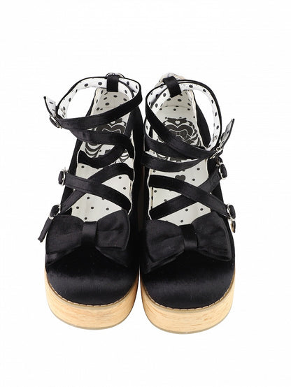 Design Sweet Crisscross Platform Embellishments Shoes in Black Bow Lolita Velvet