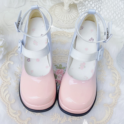 Pink-blue Gradient Detachable Bowknot Platform High Block Heels Lolita Shoes