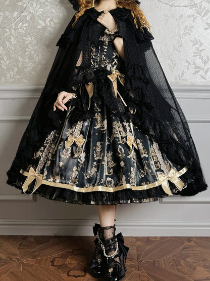 Black Cloak Self-tie Big Neckline Bow