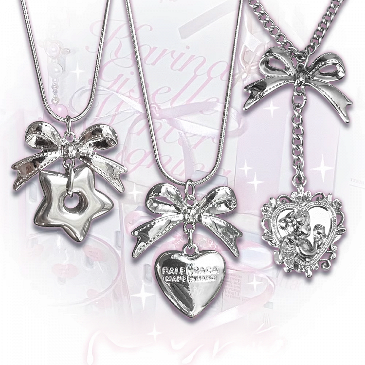 Silver Bow Pendant Necklace