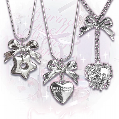 Silver Bow Pendant Necklace