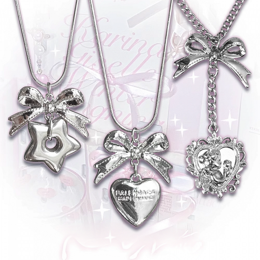Silver Bow Pendant Necklace