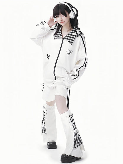 White Elastic Waist Drawstring Shorts