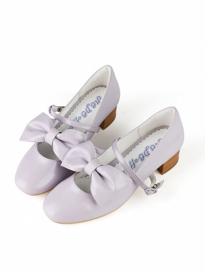 Bow Embellishments Heart Mary Elegant Purple Closure Janes Lolita Mid-heel for with