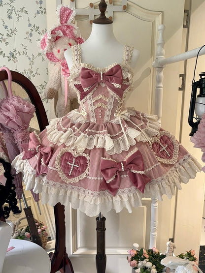 Pink Bowknots and Sweetheart Applique Skirt Sweet Lolita Dress