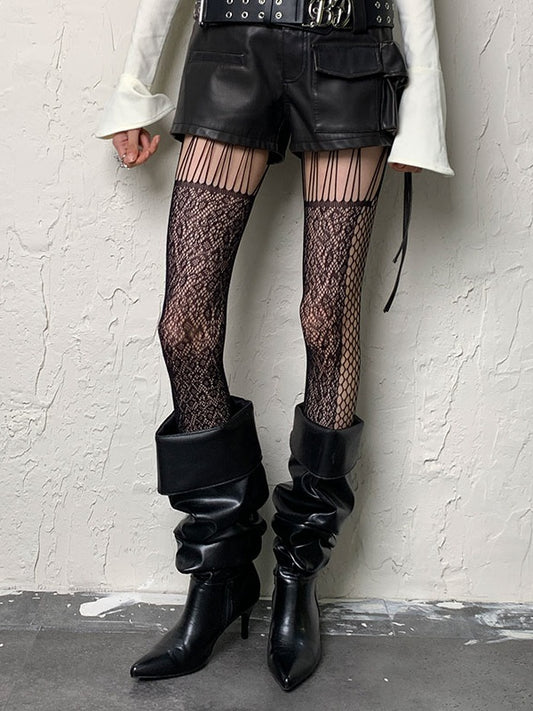 Collants ajourés léopard noirs