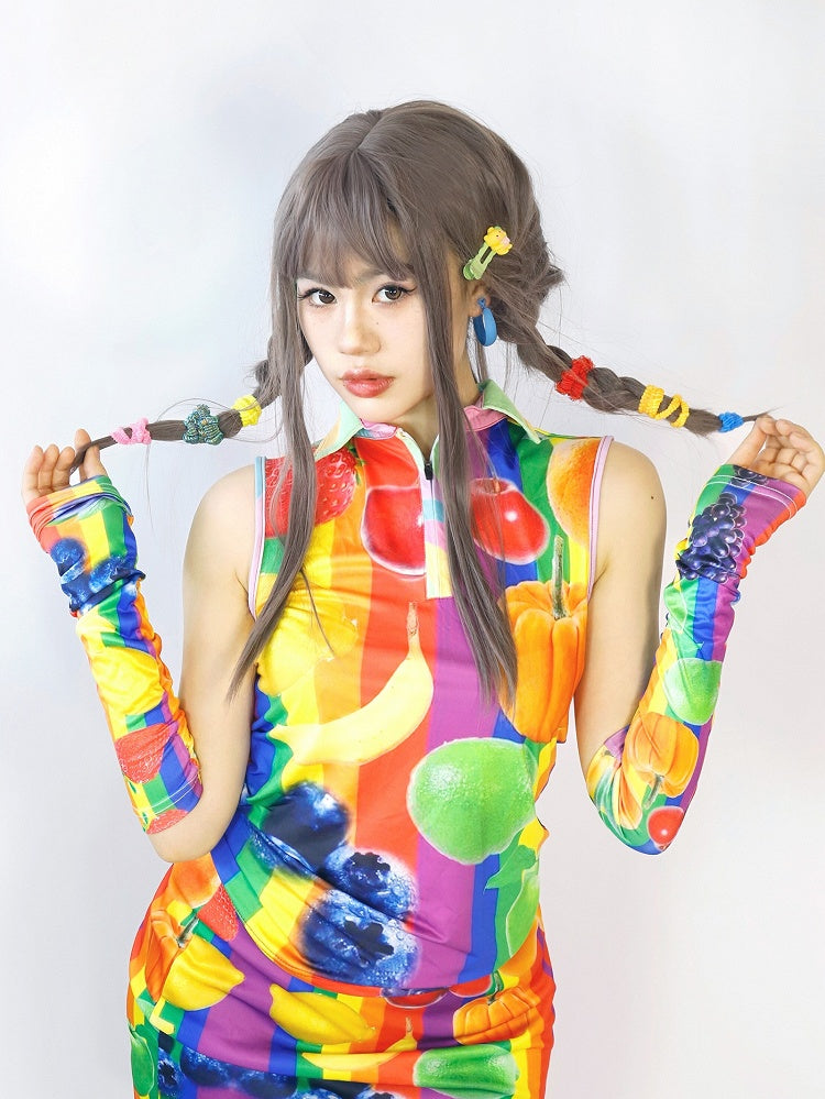 Fashion Gyaru Sleeves Fruit Colorful Vest With Print
