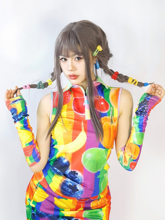 Fashion Gyaru Sleeves Fruit Colorful Vest With Print