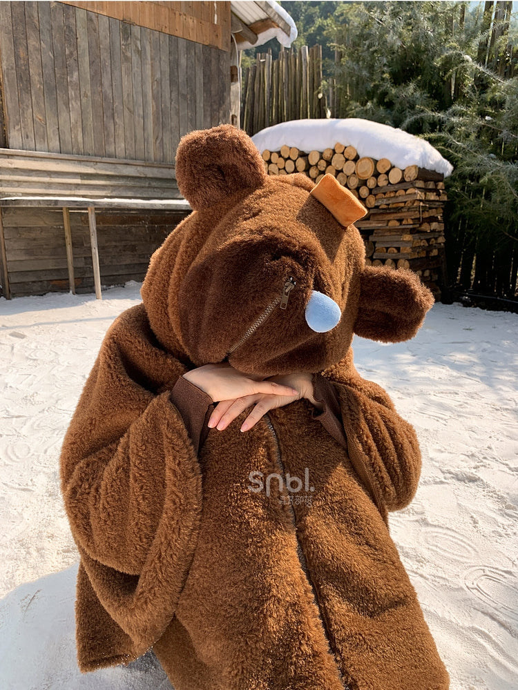 Brown Cute Capybara Hood Zip Closure Fleece Hooded Cape