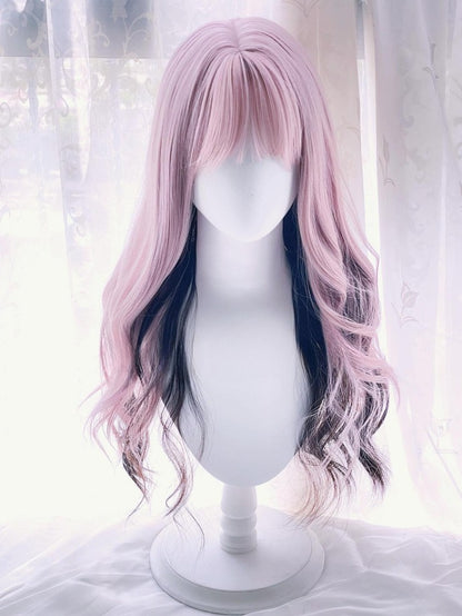 Length With And Black 65CM Pink Wig Air Highlight Wavy Bangs