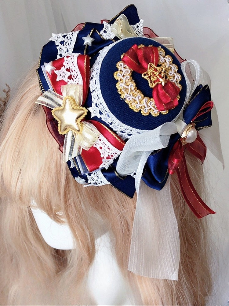 Snow White Vibes Floral/Star Design Bowknote Details Mini Hat