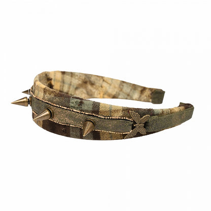 Grün kariertes Muster Ohrstecker Metall Schmetterling KC