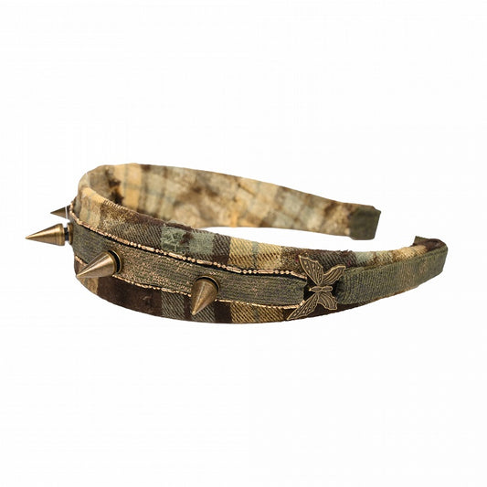 Grün kariertes Muster Ohrstecker Metall Schmetterling KC