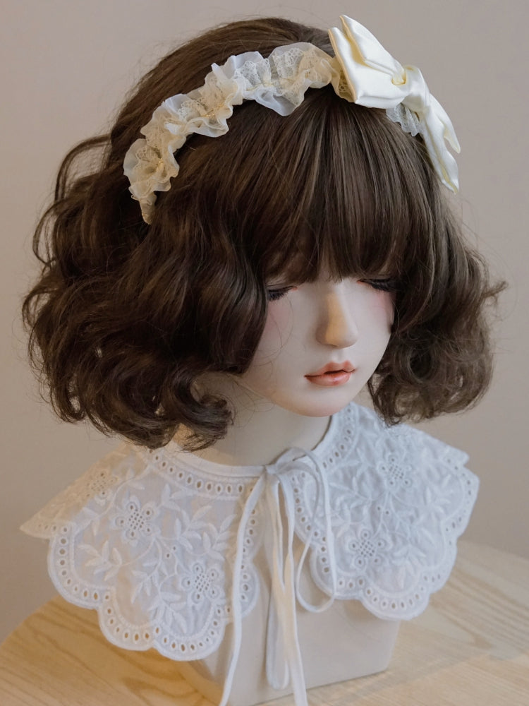 KC Ruffles Decorated Bowknot Trim White