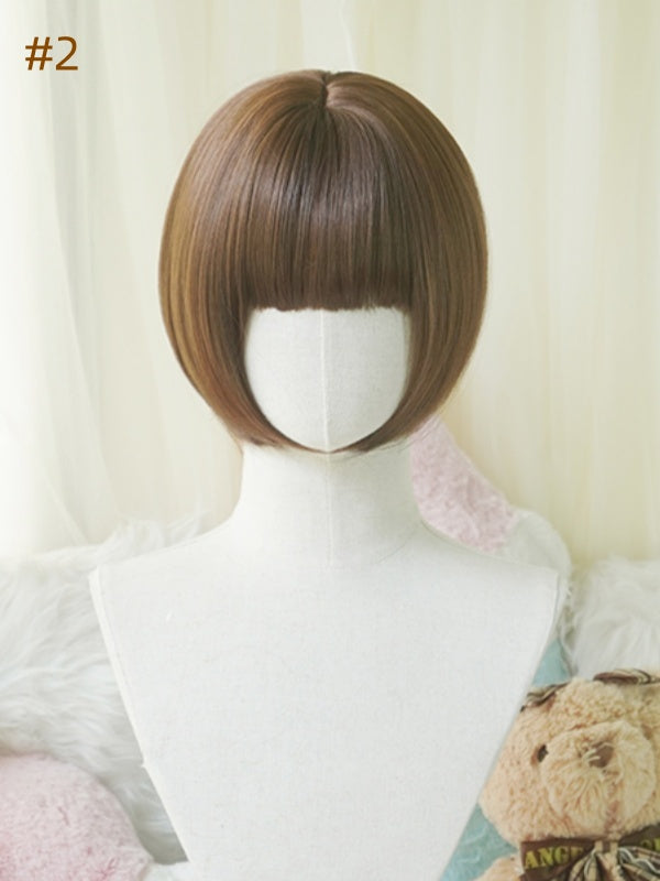 Dark Brown Bob Cut Short Wig With Curly/Full Bangs