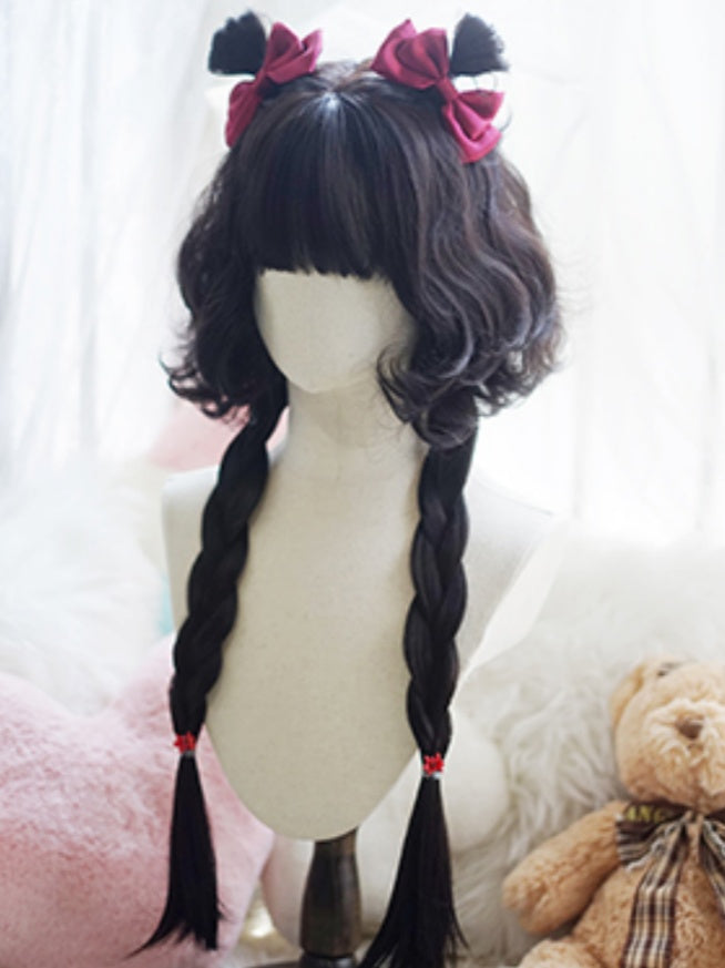 Black/Caramel/Khaki/Milk White Waist Length Curly Wig With Full Bangs