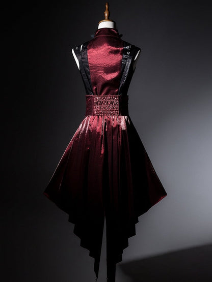 Skirt with Lolita Corset Straps Red Idol High Black Punk Belt and Waist Cascading Ruffle