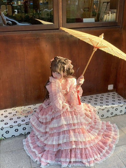 Ruffled Lolita Pink Lace Tulle Top