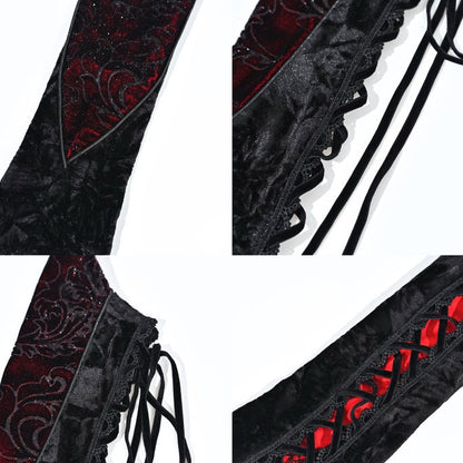 Manches en velours rosette à lacets gothiques noir et rouge