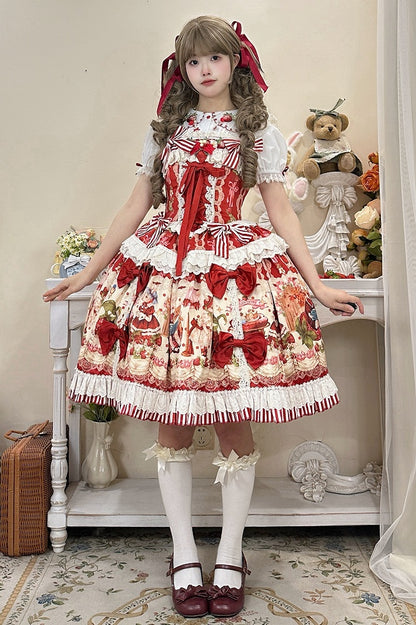 Red and Strawberry Print Dress Skirt Sweet Lolita Jumper Bunny