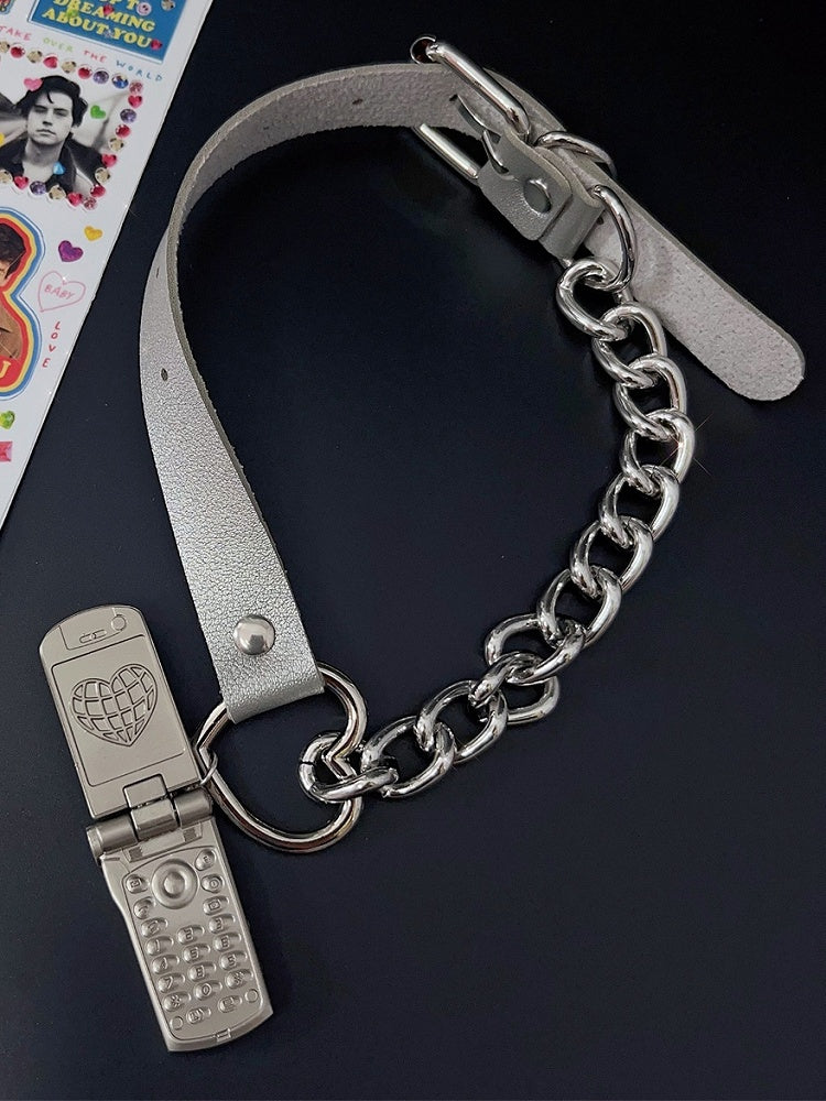 PU Pink/Silber Telefon Y2K Anhänger Choker
