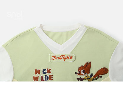 Zootopia Nick Green V-neck Colorblock Design T-shirt