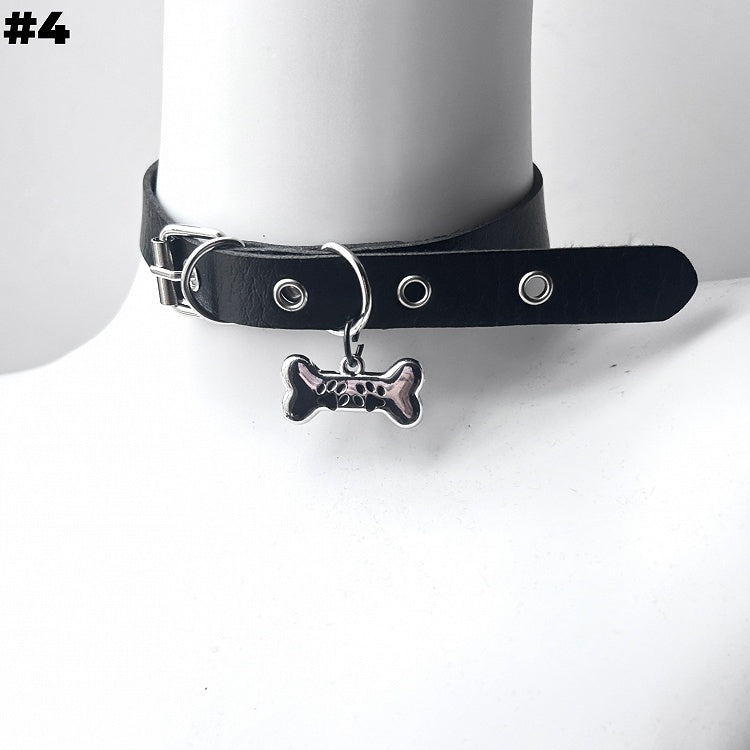 Black Bone/Bell/Cat Paw Pendant Buckle Choker