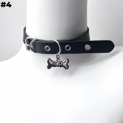 Black Bone/Bell/Cat Paw Pendant Buckle Choker