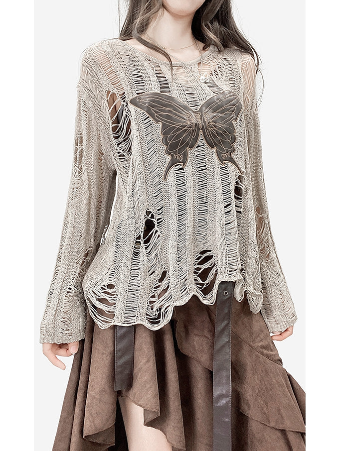 Cutout Butterfly Fashion Details Khaki Millard Applique Top