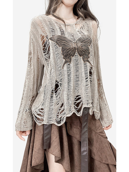 Cutout Butterfly Fashion Details Khaki Millard Applique Top