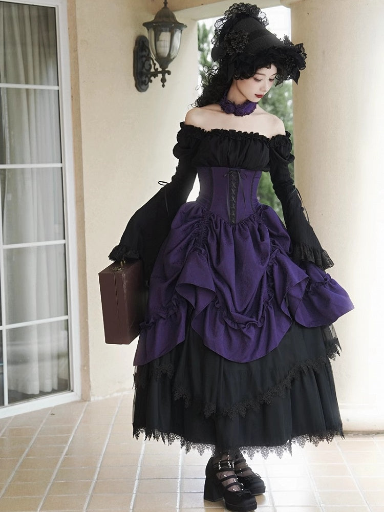Lolita Purple Waist Under Drawstring Boned Bust Gothic High Skirt
