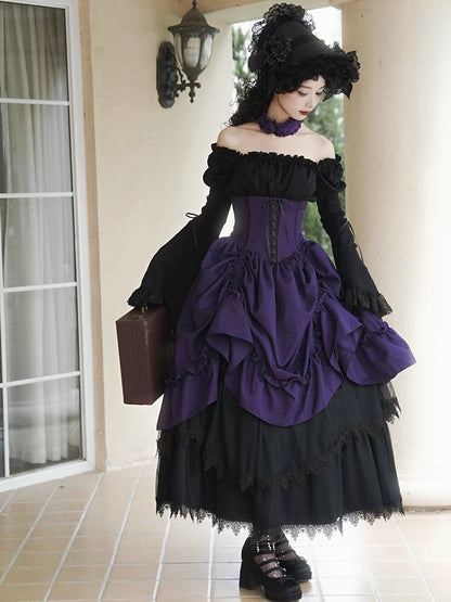 Lolita Purple Waist Under Drawstring Boned Bust Gothic High Skirt