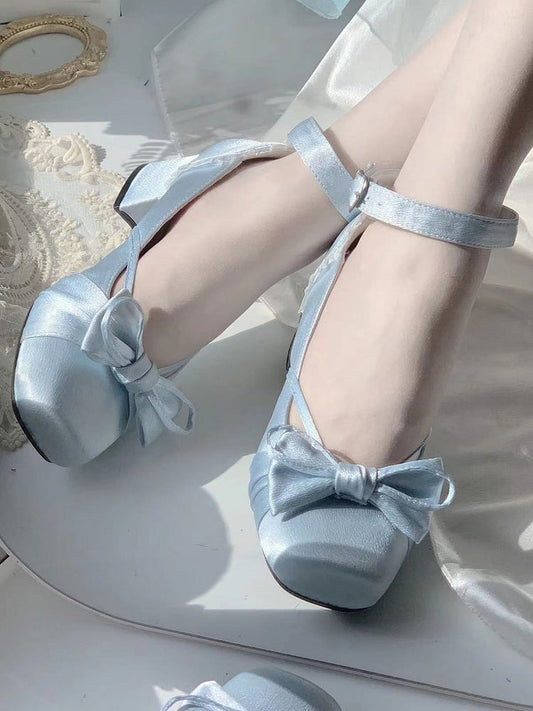 With Dual Blue Straps Bow Detachable Ankle Top Janes at Elegant Mary Buckle